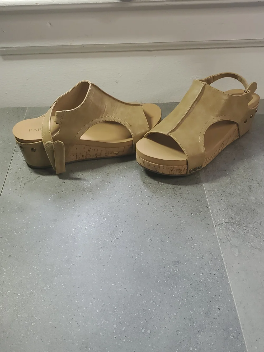 Tan Cork Wedge Slingback Sandals for Women